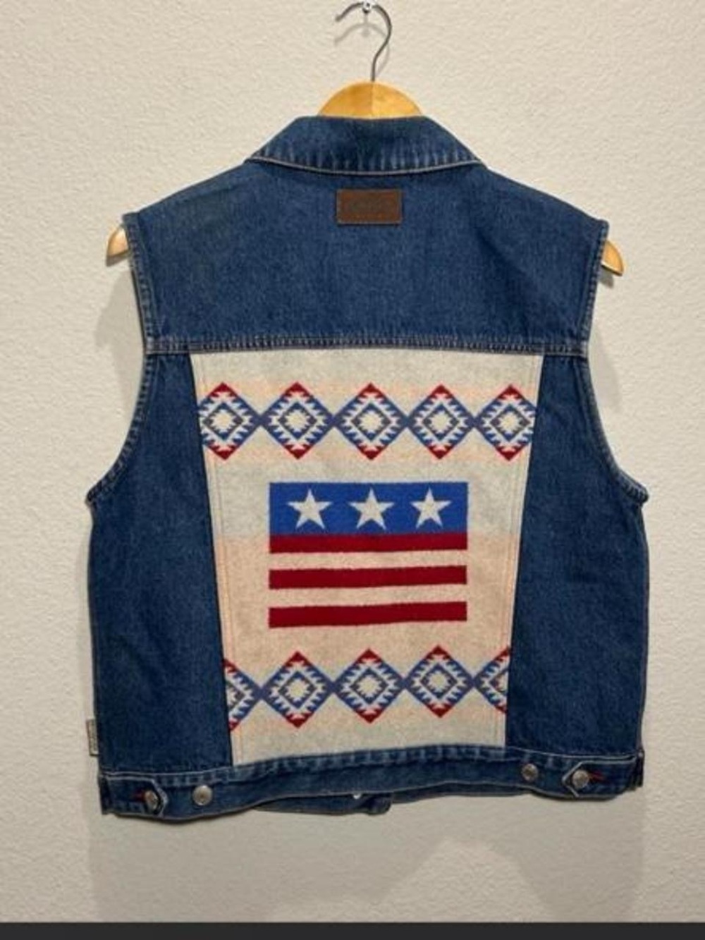Vintage 90s PENDLETON WOMENS DENIM VEST WOOL INSERT AMERICAN FLAG SIZE lg